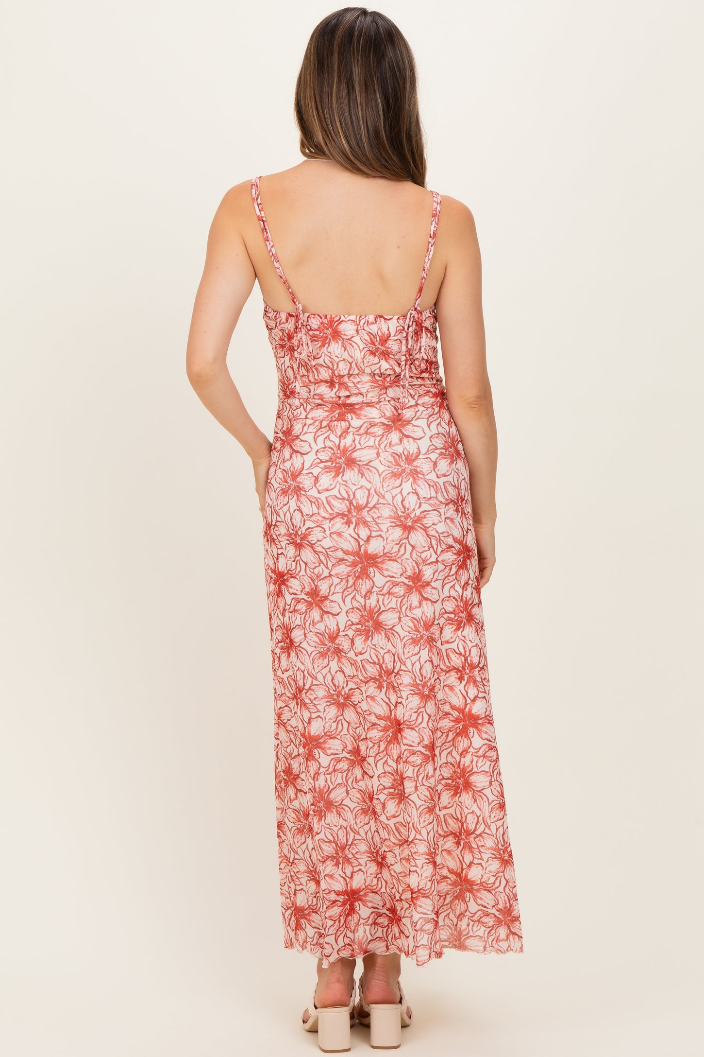 Red Floral Maternity Midi Dress