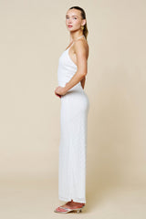 Off White Halter Textured Knit Maxi Dress