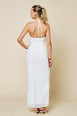 Off White Halter Textured Knit Maxi Dress