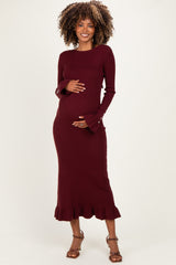 Burgundy Ribbed Knit Bow Back Maternity Maxi Dress