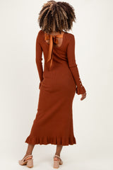 Chestnut Ribbed Knit Bow Back Maternity Maxi Dress