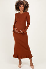 Chestnut Ribbed Knit Bow Back Maternity Maxi Dress