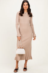 Sand Ribbed Knit Bow Back Maternity Maxi Dress