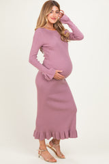 Mauve Ribbed Knit Bow Back Maternity Maxi Dress