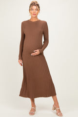 Mocha Ribbed Long Sleeve Maternity Sweater Midi Dress