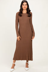 Mocha Ribbed Long Sleeve Maternity Sweater Midi Dress