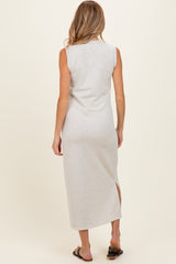 Light Heather Grey Sleeveless Side Slit Maternity Midi Dress