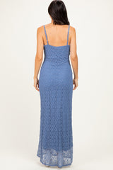 Blue Sleeveless Lace Square Neck Maxi Dress