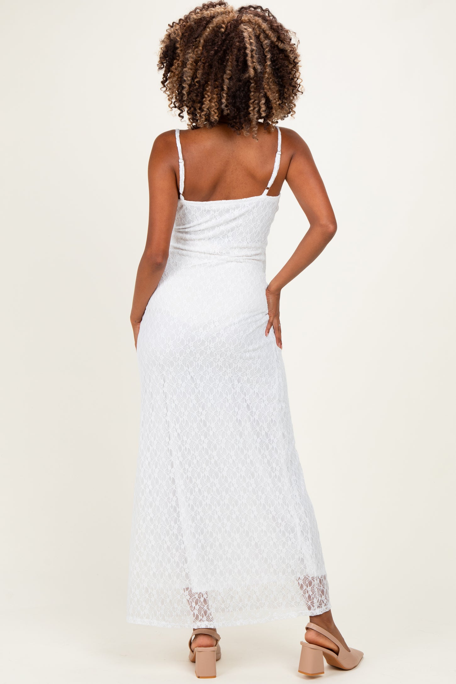 Ivory Sleeveless Lace Square Neck Maternity Maxi Dress
