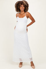 Ivory Sleeveless Lace Square Neck Maternity Maxi Dress