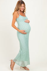 Sage Sleeveless Lace Square Neck Maternity Maxi Dress