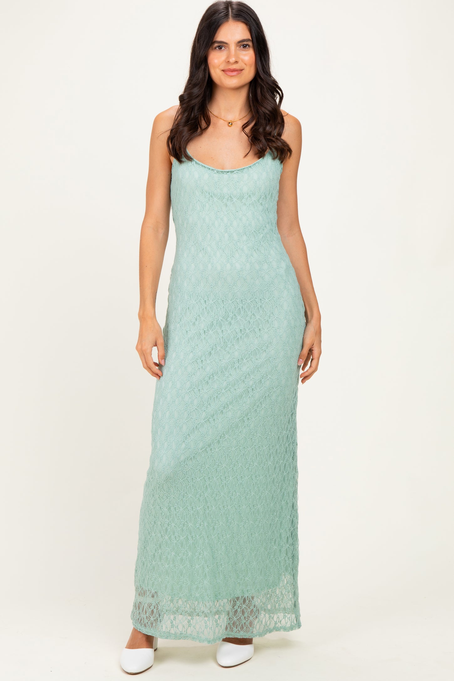 Sage Sleeveless Lace Square Neck Maternity Maxi Dress