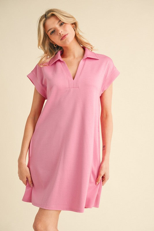 Pink Collared Pocket Dress