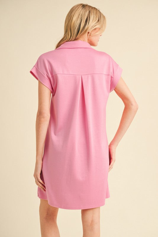 Pink Collared Pocket Dress