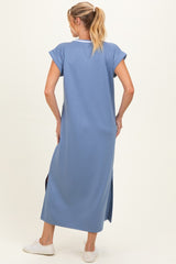 Denim Blue Side Slit Maternity Midi Dress