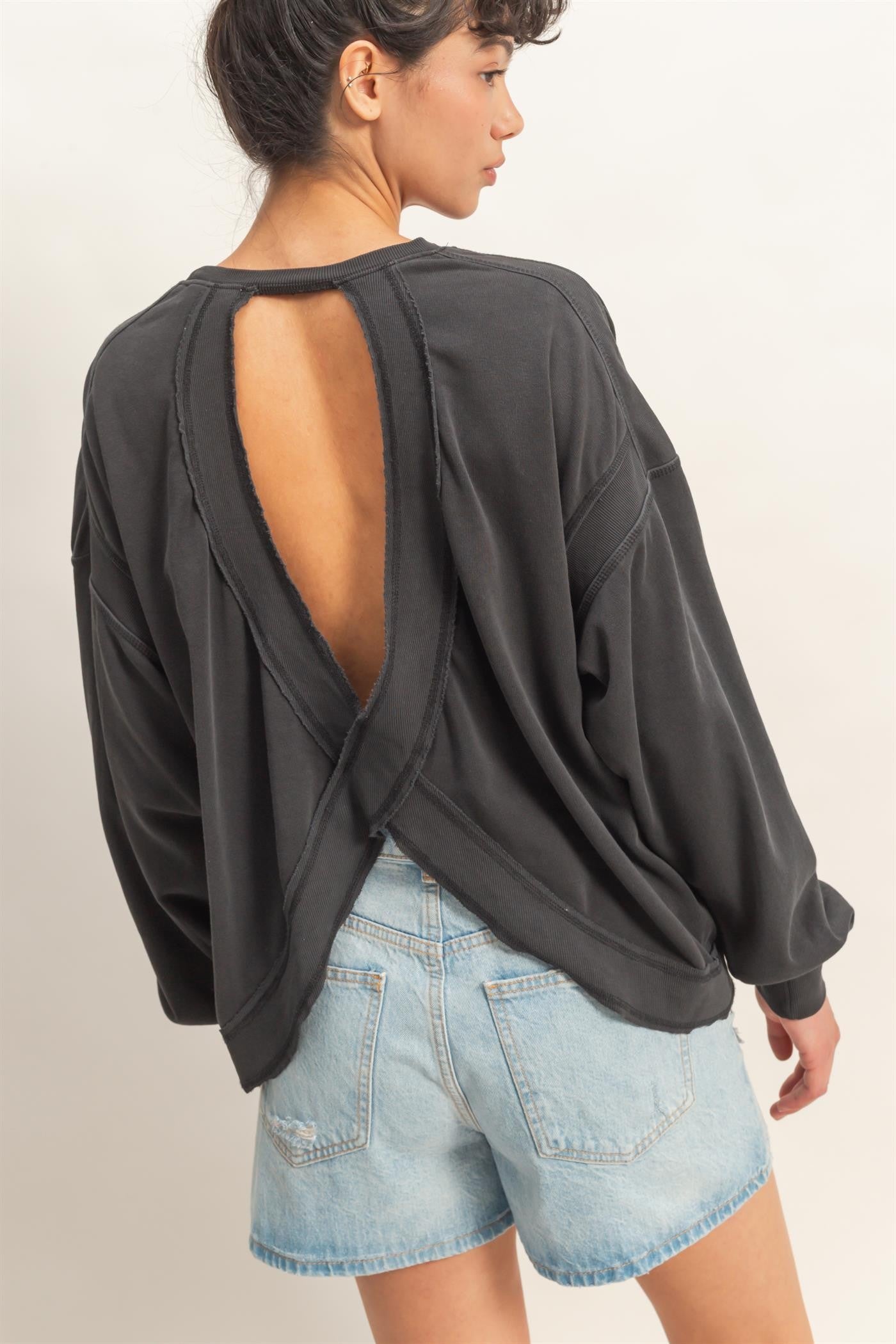 Black Oversized Cutout Back Sweatshirt