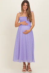 Lavender Shoulder Tie Maternity Midi Dress