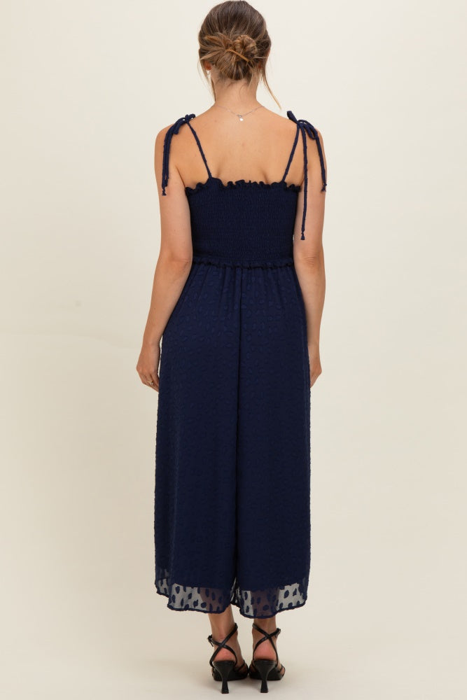 Navy Shoulder Tie Maternity Midi Dress
