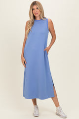Chambray Blue Sleeveless Maternity Midi Dress