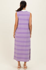 Lavender Striped Sleeveless Collared Midi Dress