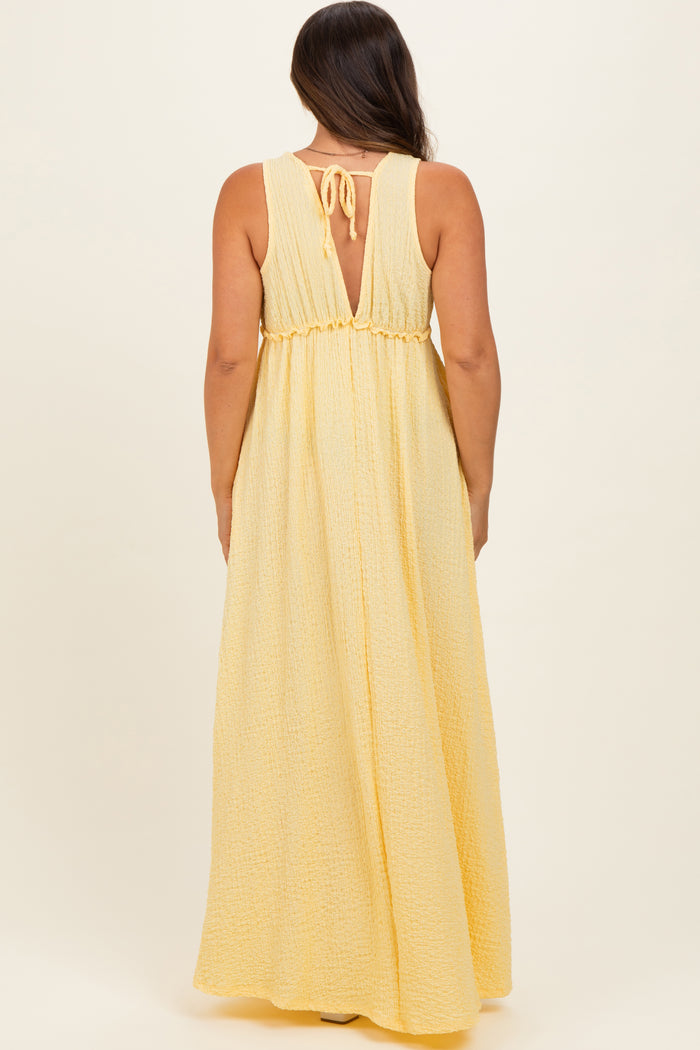 Yellow Sleeveless Deep V-Neck Maternity Maxi Dress
