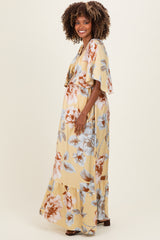 Yellow Floral V-Neck Maternity Maxi Dress