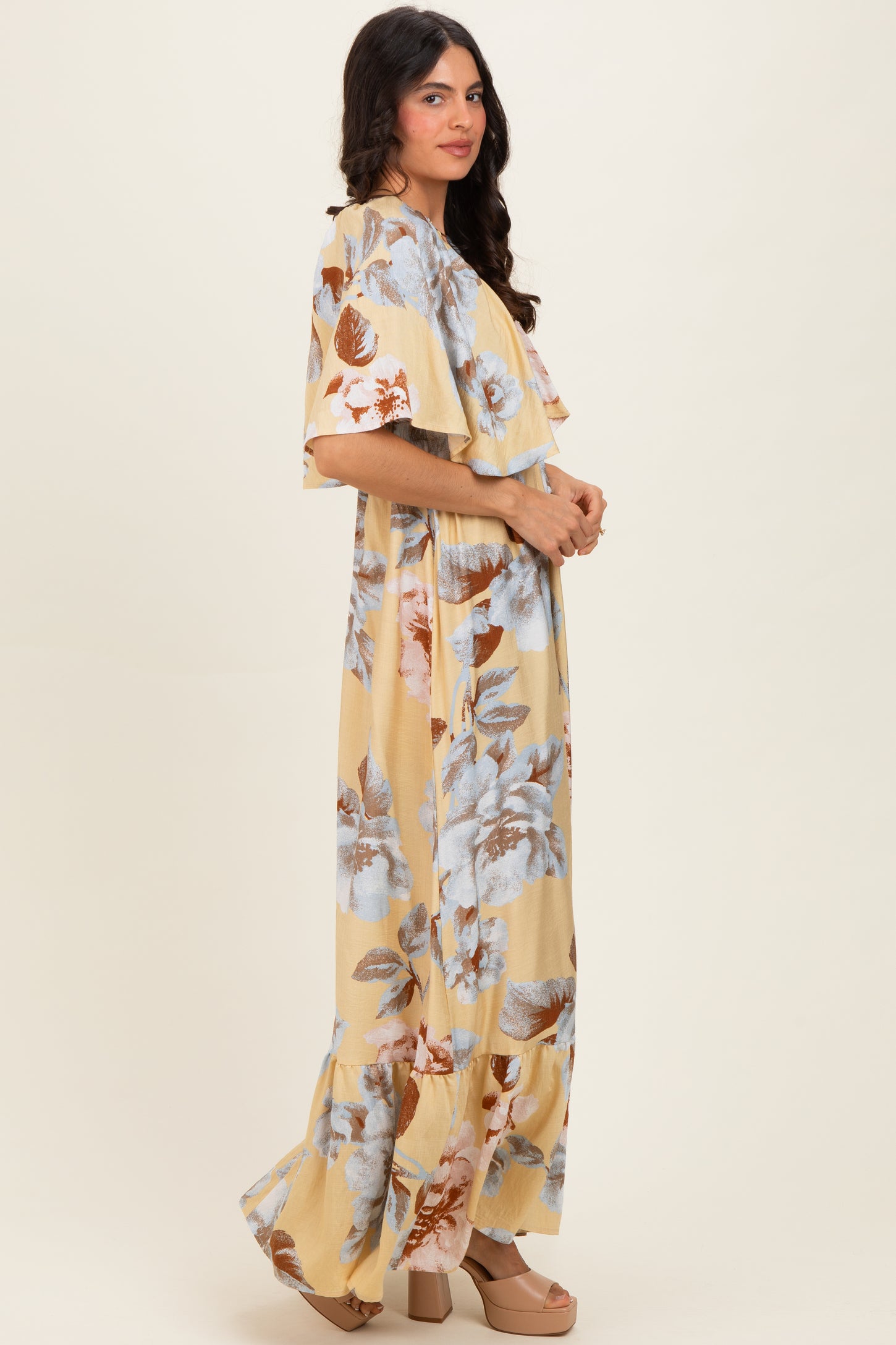 Yellow Floral V-Neck Maxi Dress