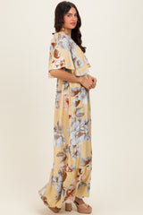 Yellow Floral V-Neck Maxi Dress