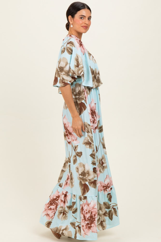 Mint Floral V-Neck Maxi Dress