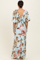 Mint Floral V-Neck Maxi Dress
