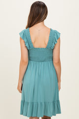 Sage Smocked Tiered Maternity Mini Dress