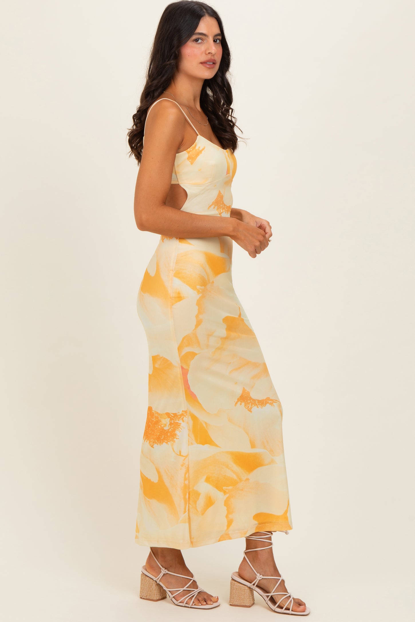Butter Yellow Floral Cutout Back Maxi Dress