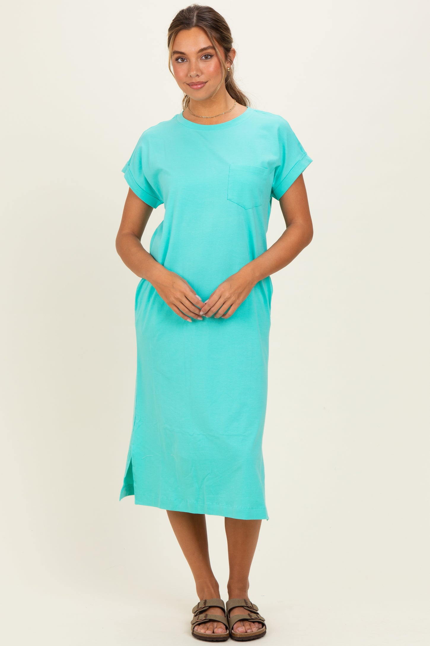 Mint Pocket Front Midi T-Shirt Dress