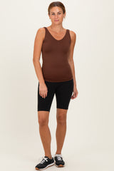 Brown Sleeveless Fitted Tank Top