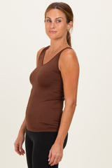 Brown Sleeveless Fitted Tank Top