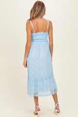 Light Blue Sleeveless Lace Maternity Maxi Dress