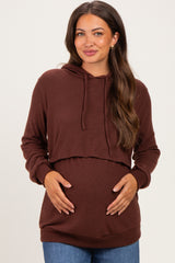 Burgundy Double Layer Long Sleeve Maternity Nursing Hoodie