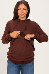Burgundy Double Layer Long Sleeve Maternity Nursing Hoodie