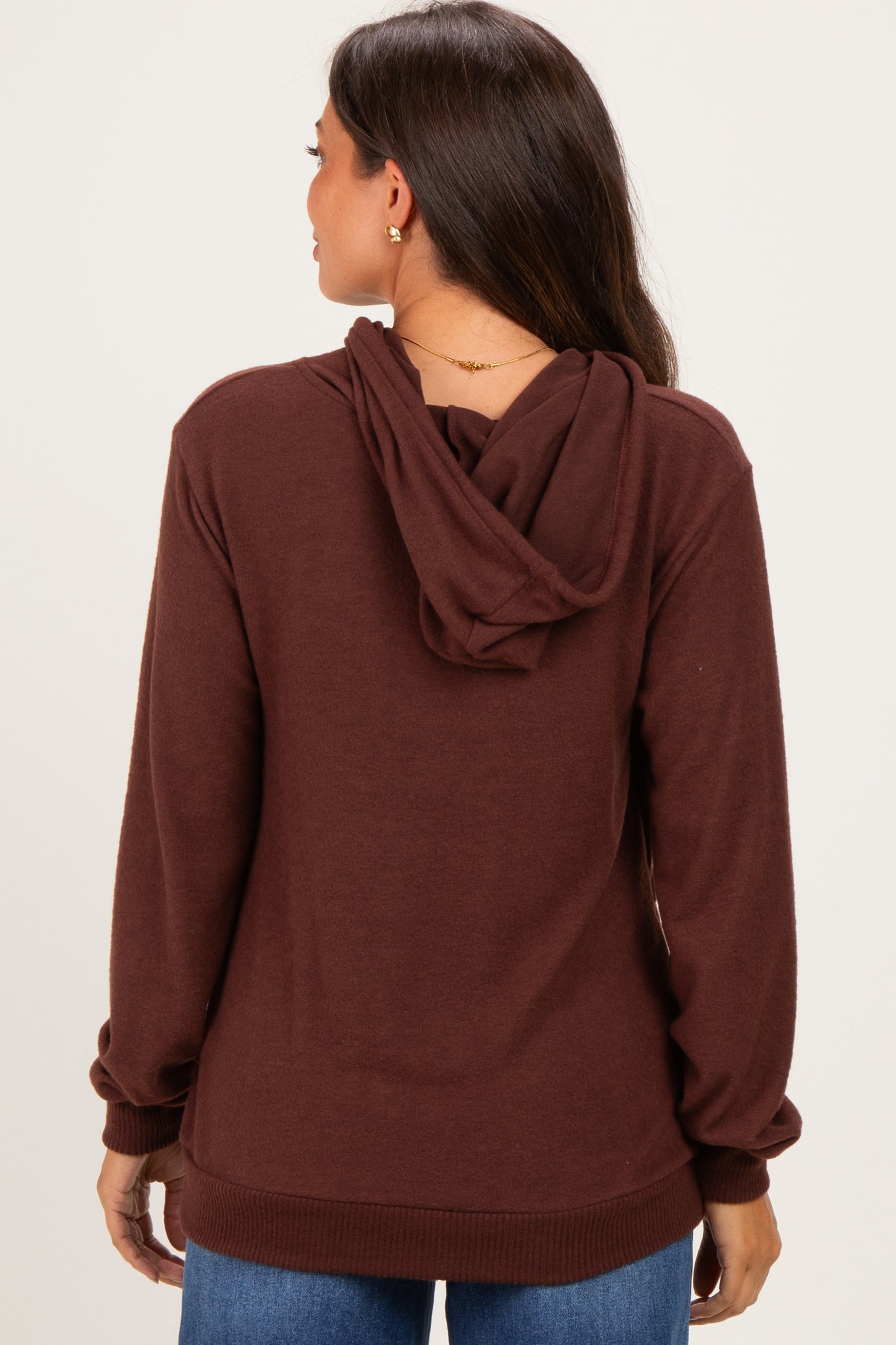 Burgundy Double Layer Long Sleeve Maternity Nursing Hoodie