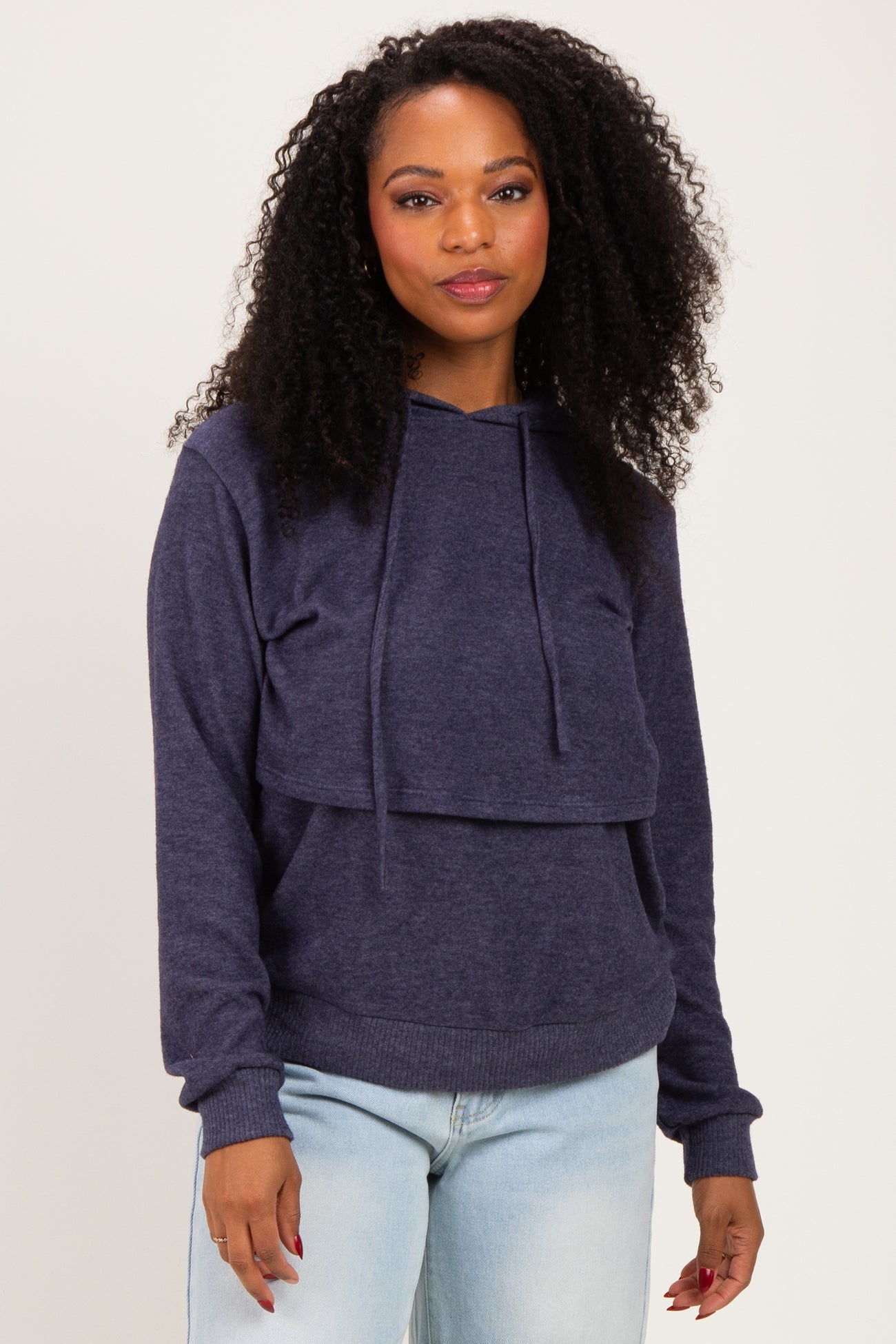 Navy Double Layer Long Sleeve Nursing Hoodie