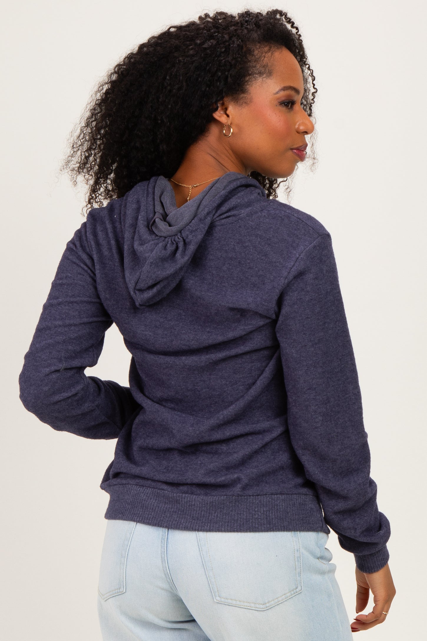 Navy Double Layer Long Sleeve Nursing Hoodie