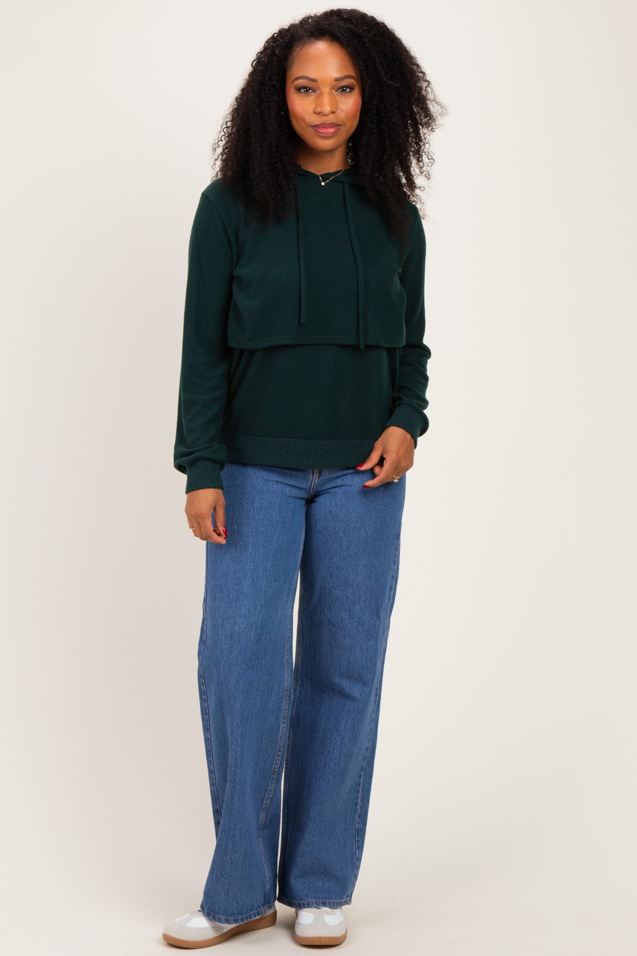 Hunter Green Double Layer Long Sleeve Nursing Hoodie