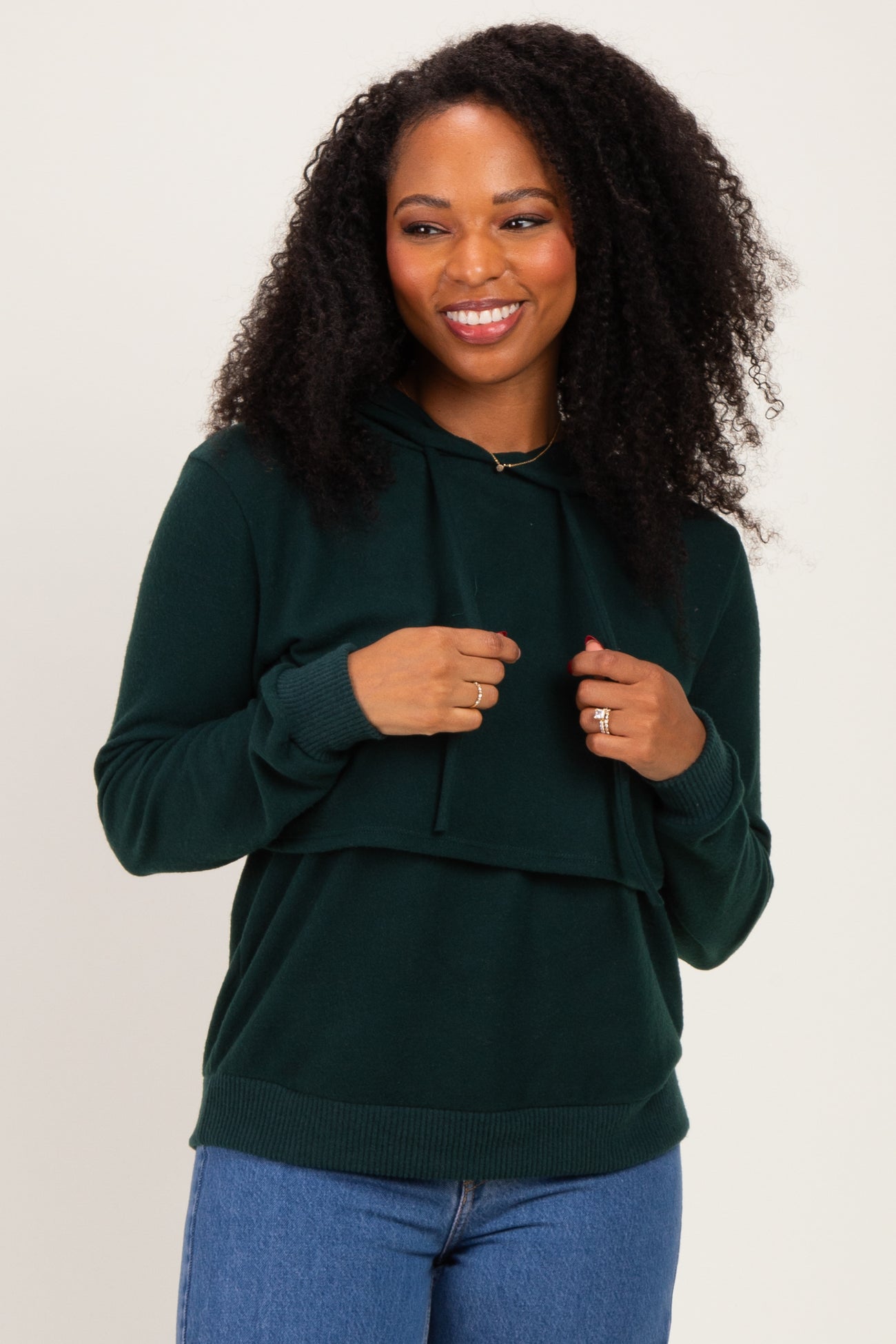 Hunter Green Double Layer Long Sleeve Nursing Hoodie