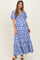Royal Blue Printed Puff Sleeve Smocked Maternity Maxi Dress