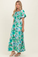 Emerald Green Floral Smocked Tiered Maxi Dress