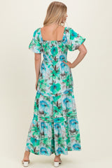 Emerald Green Floral Smocked Tiered Maxi Dress