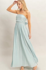 Light Blue Strapless Tie Back Maxi Dress