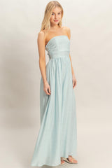Light Blue Strapless Tie Back Maxi Dress