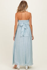 Light Blue Strapless Tie Back Maternity Maxi Dress