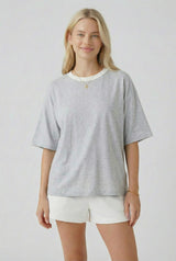 Heather Grey Relaxed Fit Contrast Neckline Tee